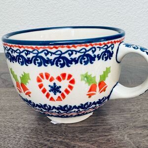 Polish Pottery Boleslawiec Christmas Candy Cane Holiday Ceramic Mug Cup